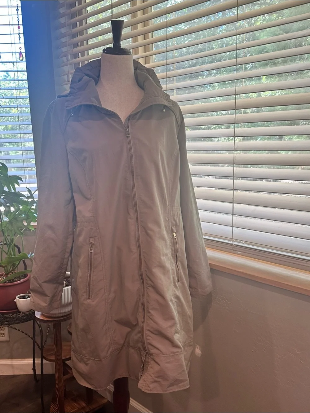 Cole Haan Light Tan Hooded Zip-Front Trench Coat